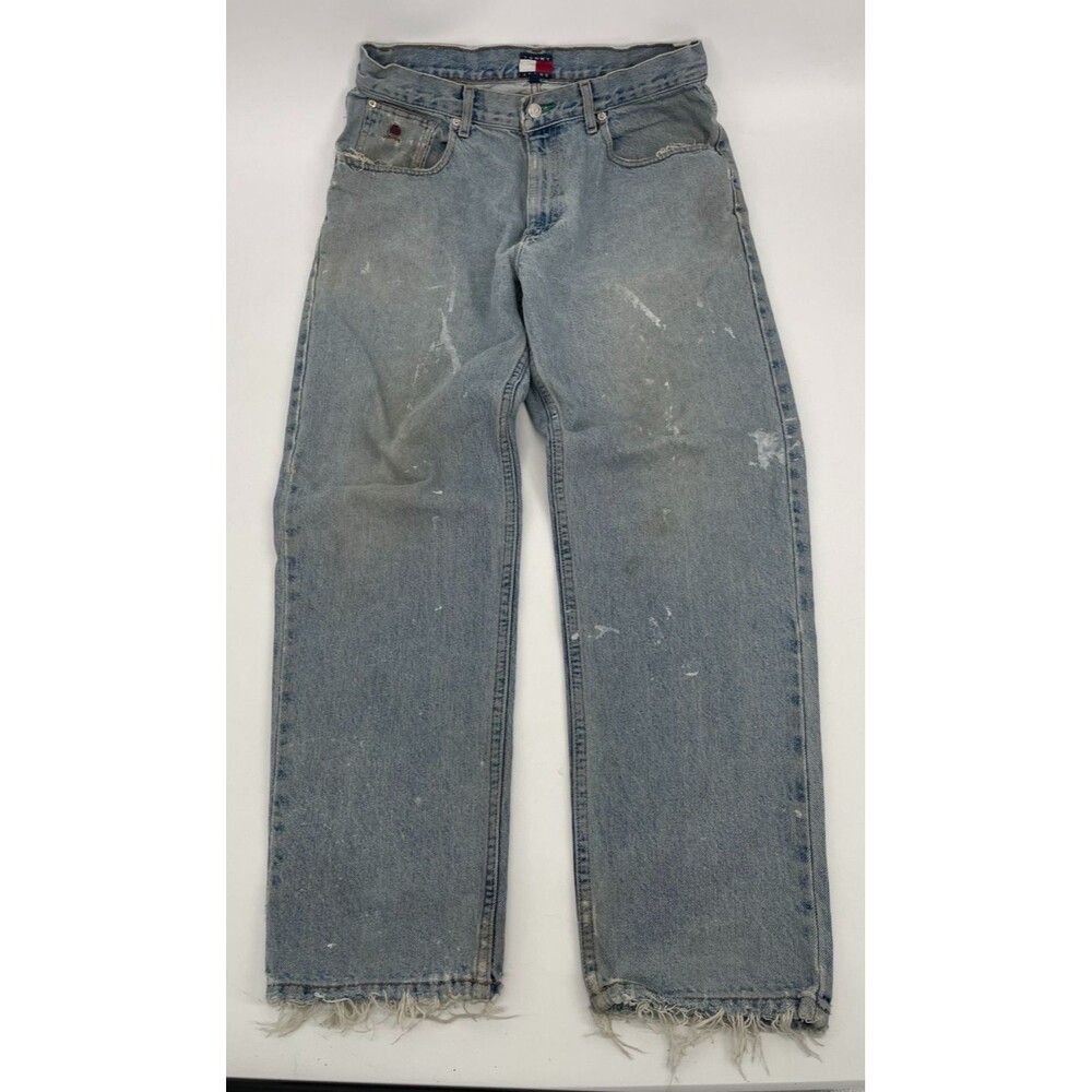 Tommy Jeans Distressed Paint Splatter Light Wash Jeans 34x30 Vintage 1998 Skater
